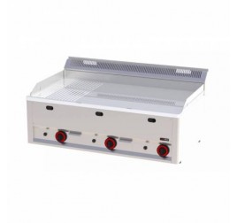 3 zónás RedFox asztali gázüzemű rostlap 2/3 sima, 1/3 bordázott, krómozott sütőfelülettel